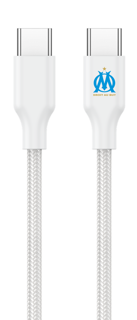 Câble C vers C nylon blanc 1 mètre (Olympique de Marseille)