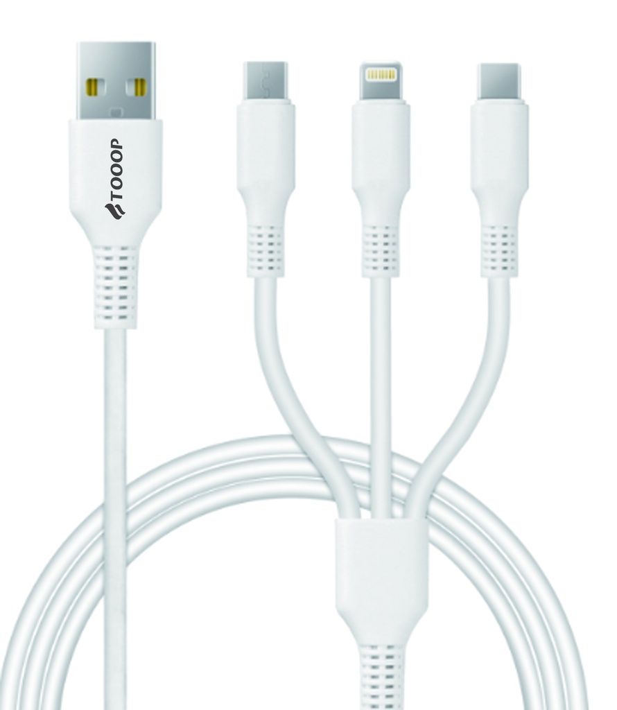 Câble 3 en 1 PVC blanc 1mètre