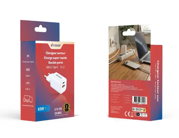 Chargeur secteur 65W Double port A-C