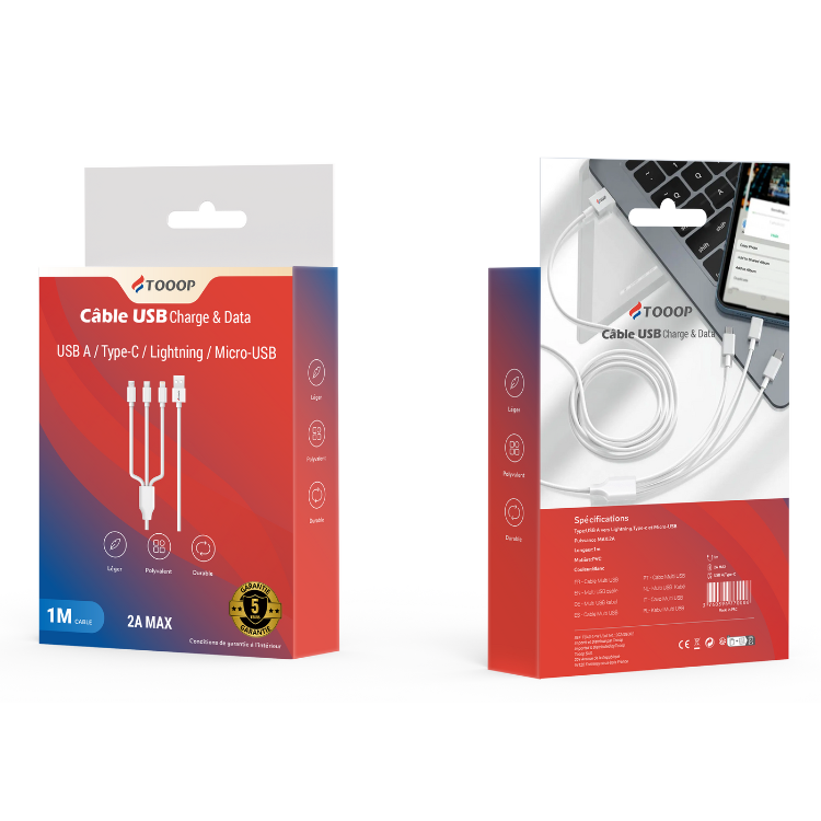 Câble 3 en 1 PVC 1 mètre