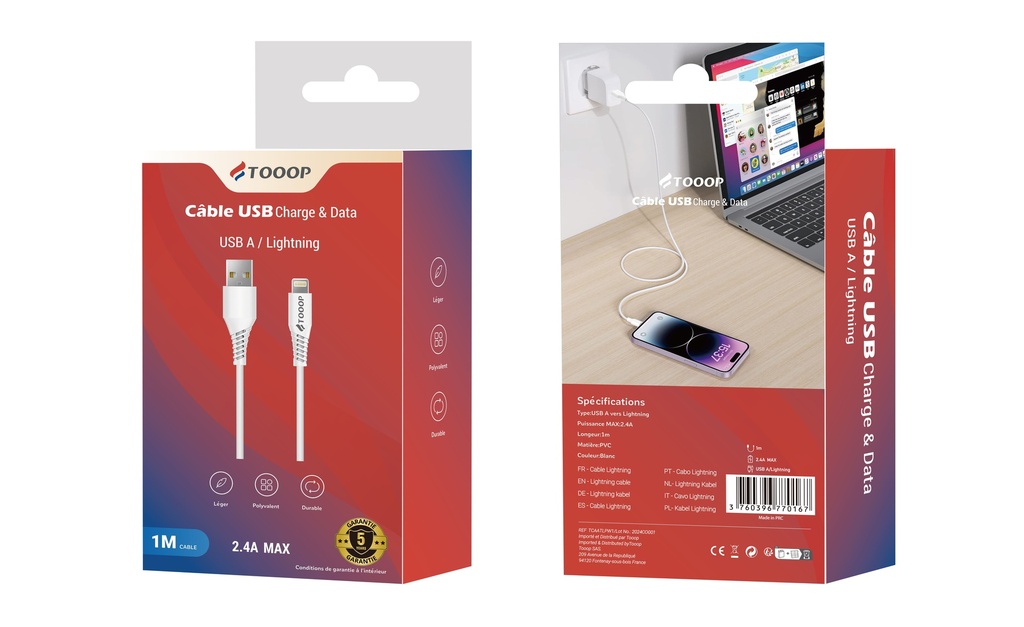 Câble A vers Lightning PVC 1 mètre