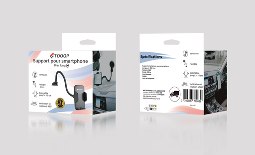 [TSUPVOI02] Support Téléphone Camion- Ventouse Bras Long Flexible