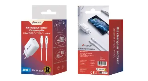 [TKC-CC] Kit Chargeur Secteur - Charge rapide 20W + Câble C vers C