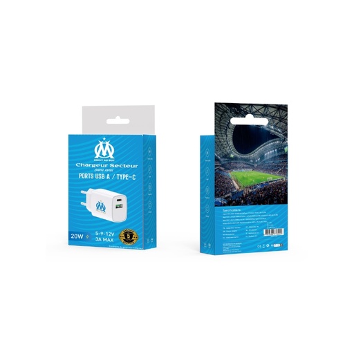 Chargeur rapide 20W A+C blanc (Olympique de Marseille)