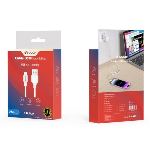 [TCAATLPW2] Câble A vers Lightning PVC  2 mètres