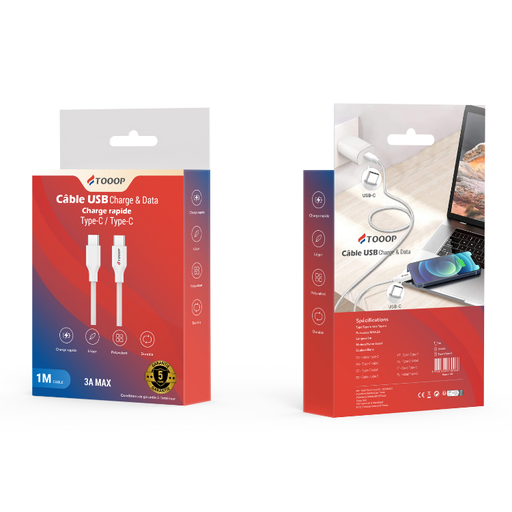[TCACTCPW1] Câble C vers C PVC blanc 1 mètre